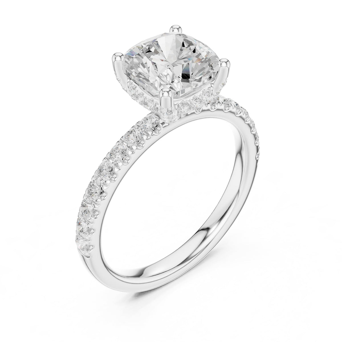 Cushion Hidden Halo Lab Grown Diamond Engagement Ring