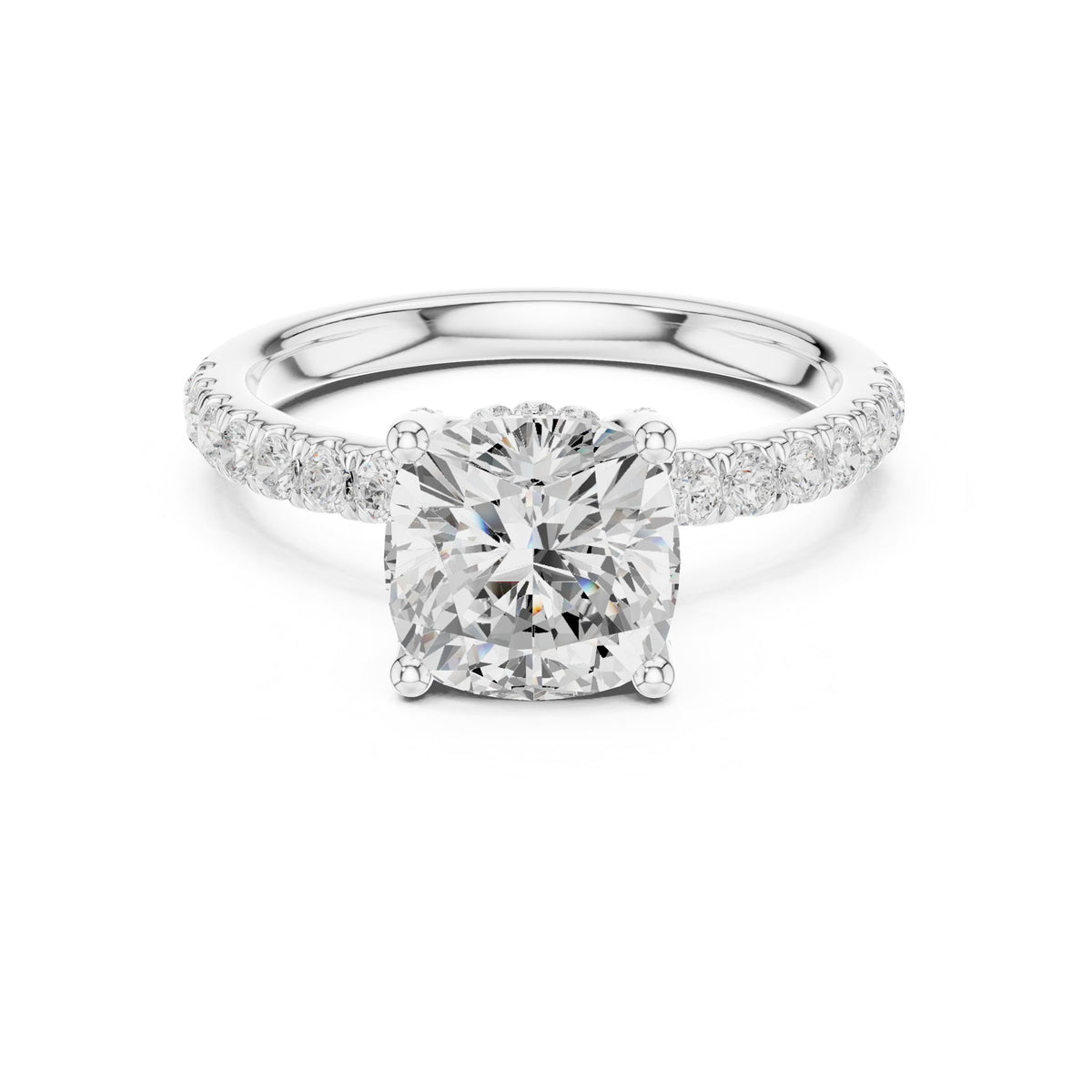 Cushion Hidden Halo Lab Grown Diamond Engagement Ring