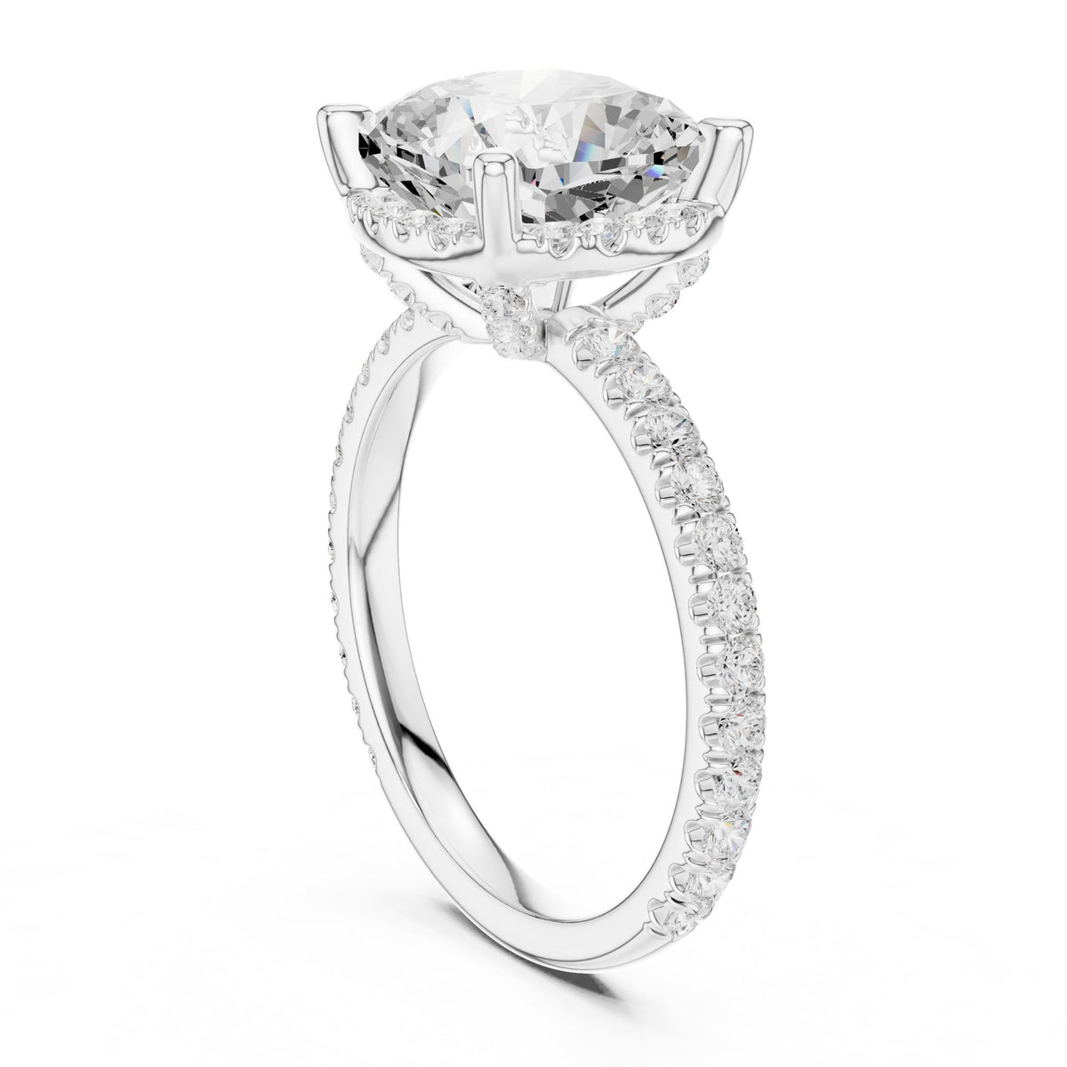 Cushion Hidden Halo Lab Grown Diamond Engagement Ring