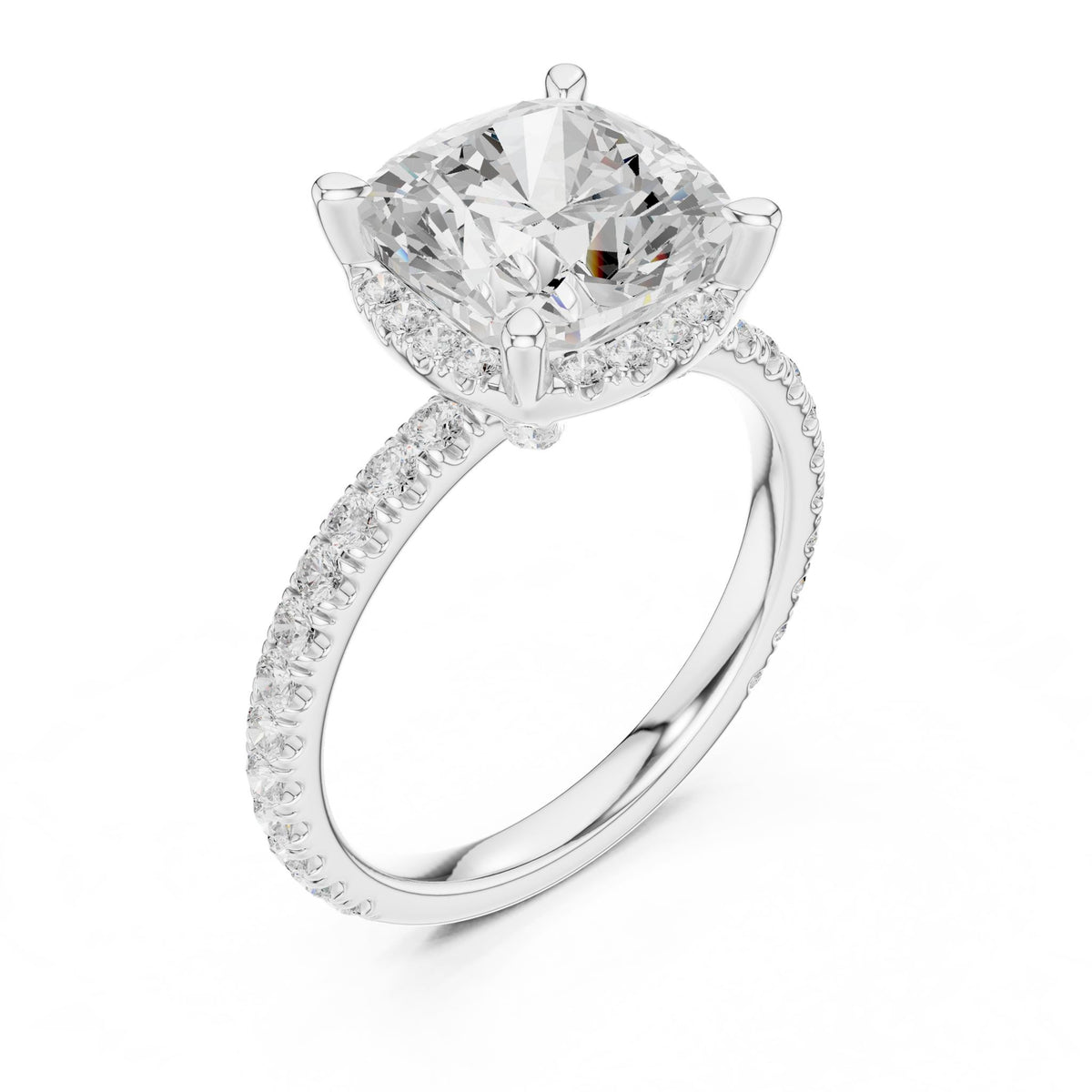 Cushion Hidden Halo Lab Grown Diamond Engagement Ring