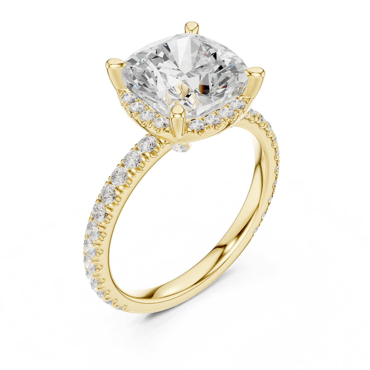 Cushion Hidden Halo Lab Grown Diamond Engagement Ring