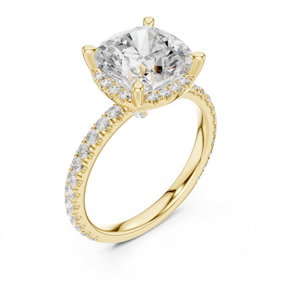 Cushion Hidden Halo Lab Grown Diamond Engagement Ring