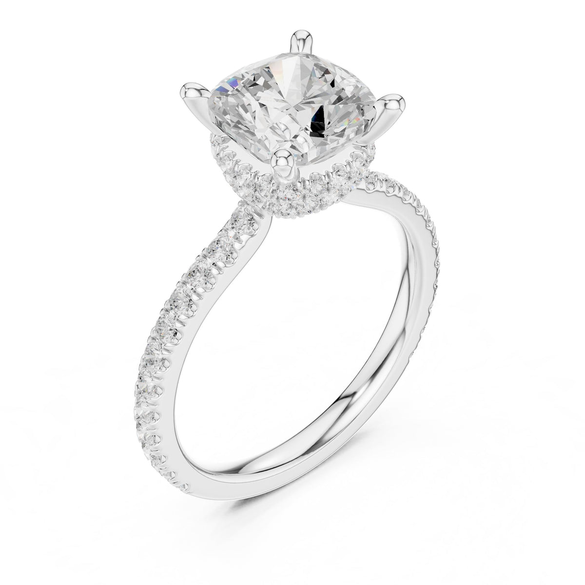 Cushion Hidden Halo Lab Grown Diamond Engagement Ring