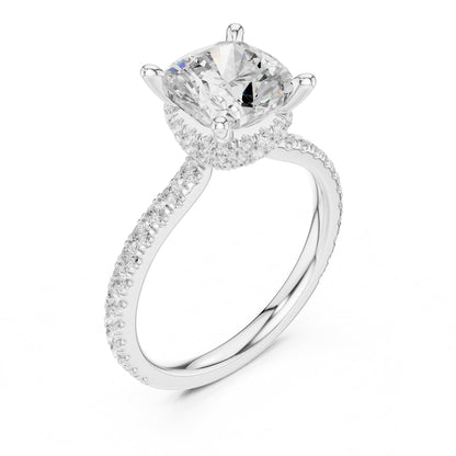 Cushion Hidden Halo Lab Grown Diamond Engagement Ring