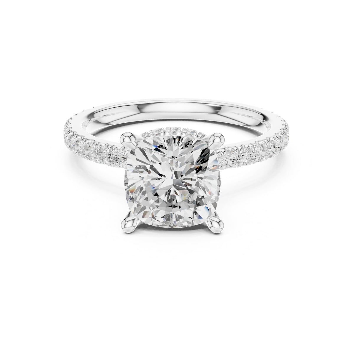 Cushion Hidden Halo Lab Grown Diamond Engagement Ring