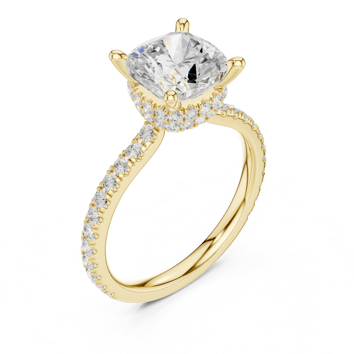 Cushion Hidden Halo Lab Grown Diamond Engagement Ring