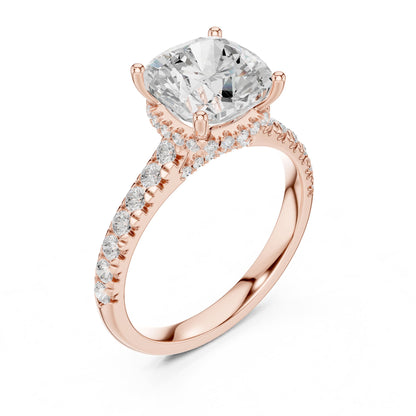 Cushion Hidden Halo Lab Grown Diamond Engagement Ring