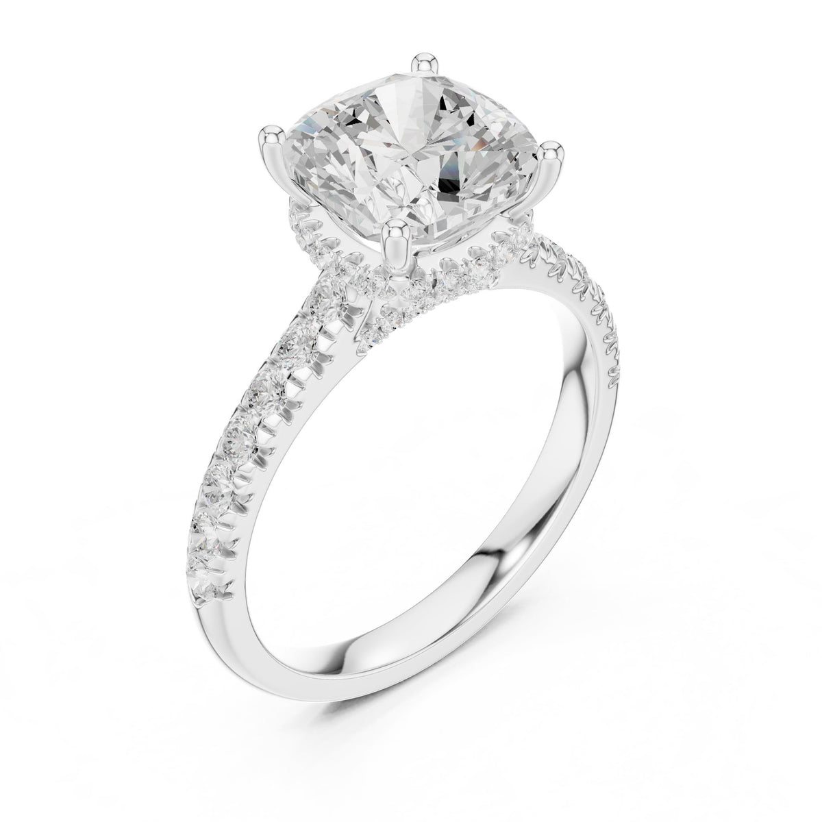 Cushion Hidden Halo Lab Grown Diamond Engagement Ring