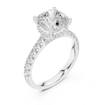 Cushion Hidden Halo Lab Grown Diamond Engagement Ring