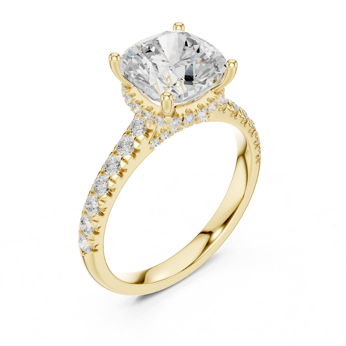 Cushion Hidden Halo Lab Grown Diamond Engagement Ring