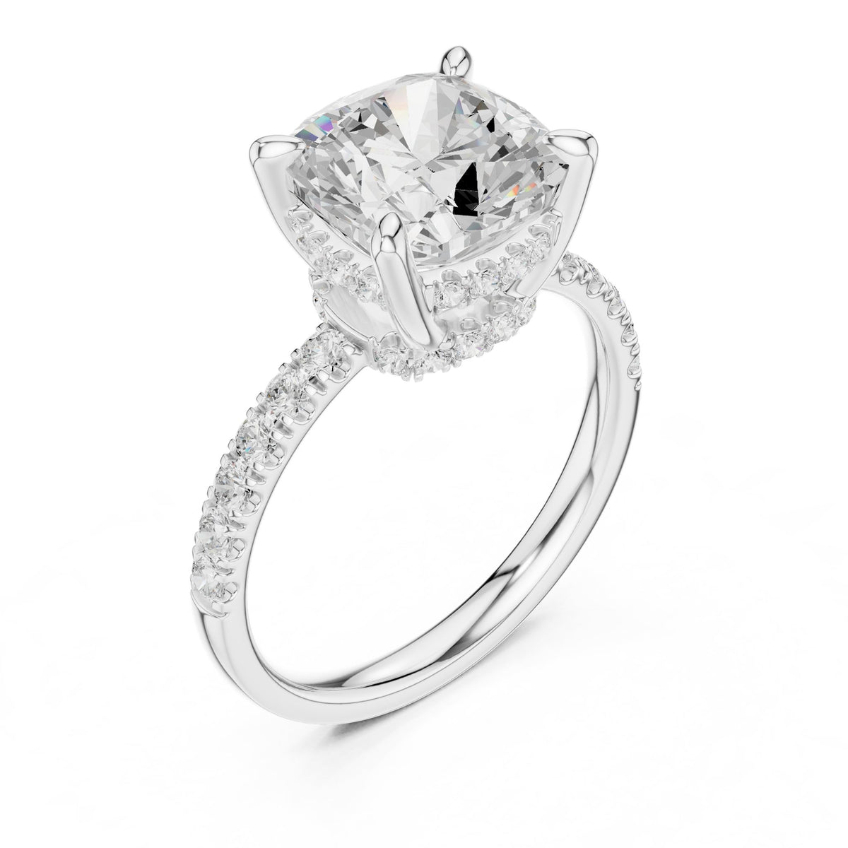 Cushion Hidden Halo Lab Grown Diamond Engagement Ring