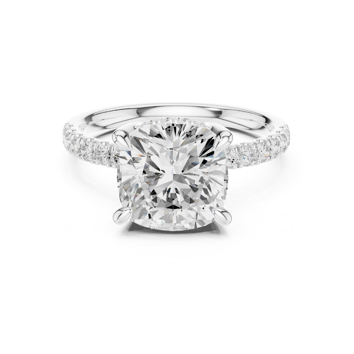 Cushion Hidden Halo Lab Grown Diamond Engagement Ring