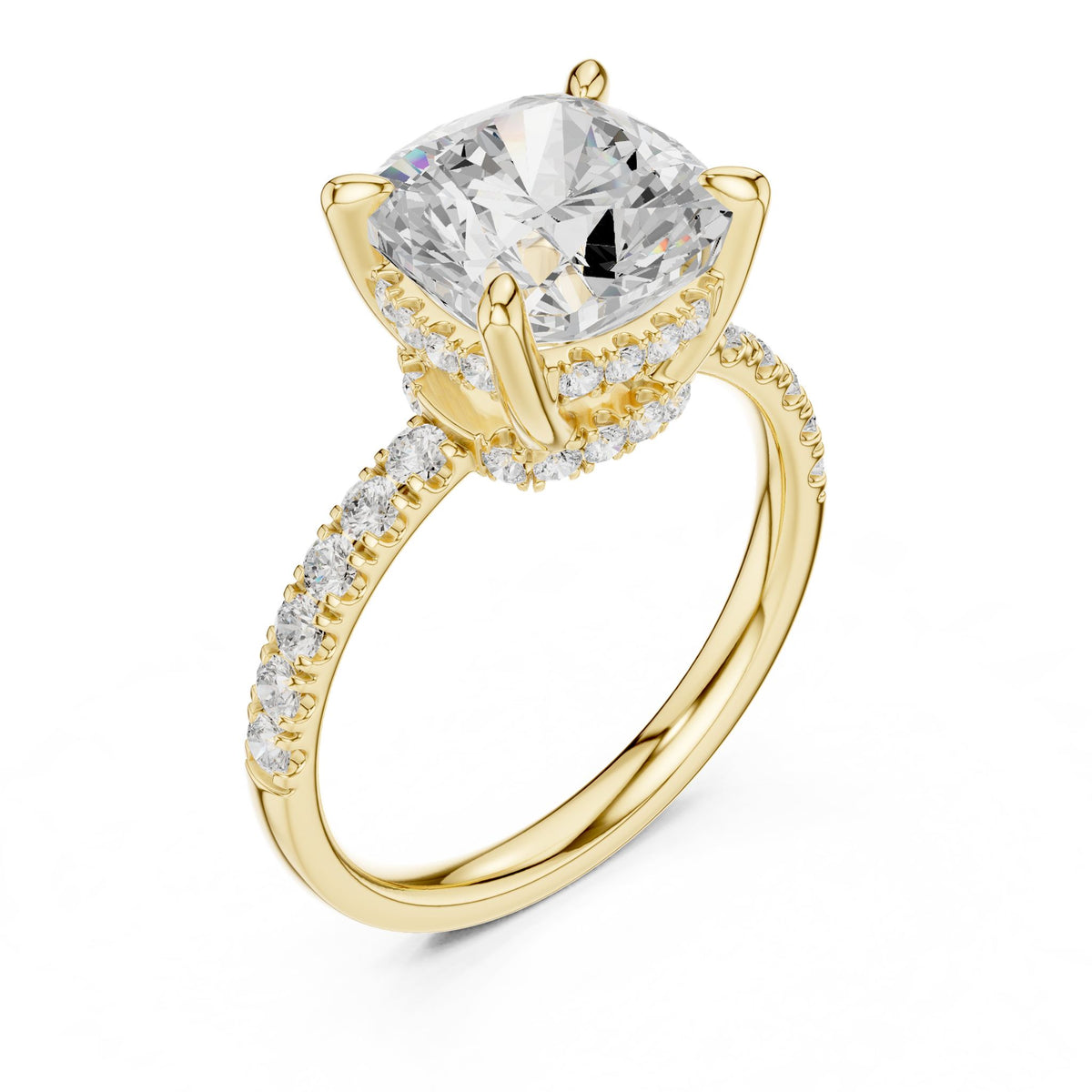 Cushion Hidden Halo Lab Grown Diamond Engagement Ring