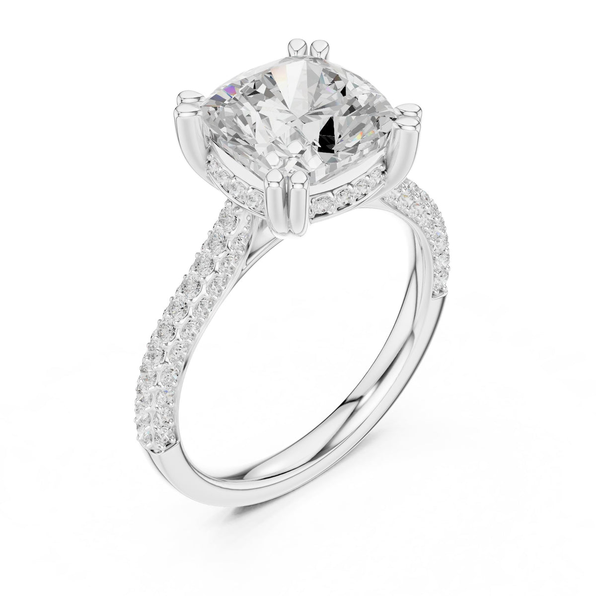 Cushion Hidden Halo Lab Grown Diamond Engagement Ring