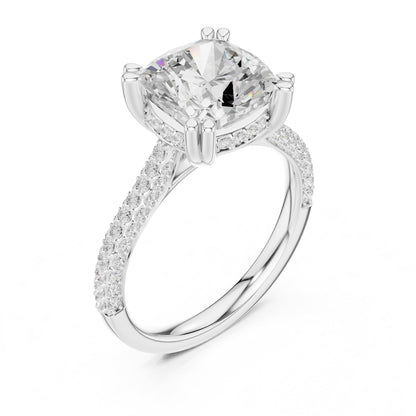 Cushion Hidden Halo Lab Grown Diamond Engagement Ring
