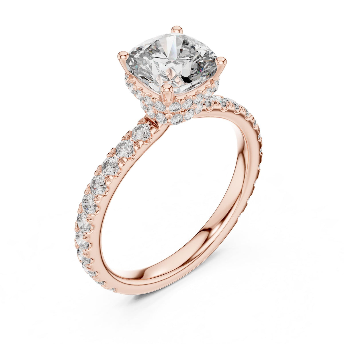 Cushion Hidden Halo Lab Grown Diamond Engagement Ring
