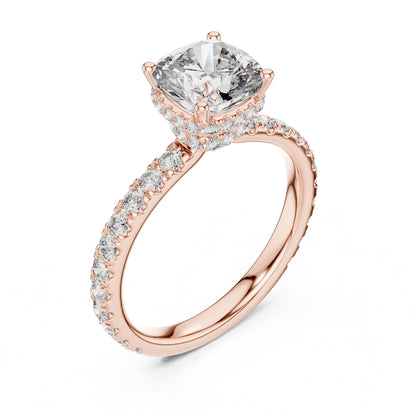 Cushion Hidden Halo Lab Grown Diamond Engagement Ring