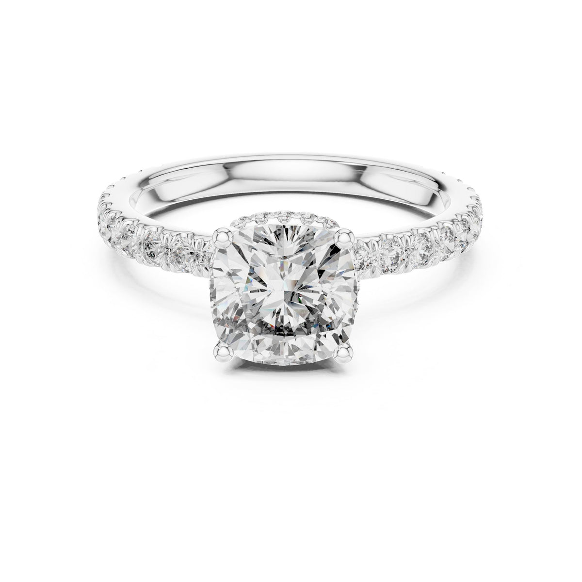 Cushion Hidden Halo Lab Grown Diamond Engagement Ring