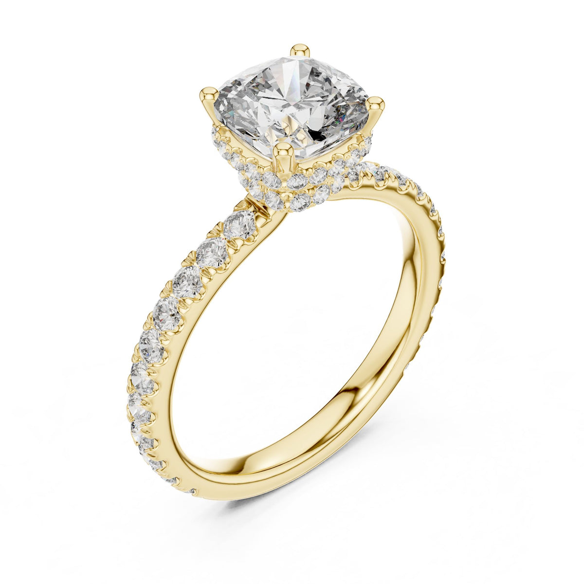 Cushion Hidden Halo Lab Grown Diamond Engagement Ring