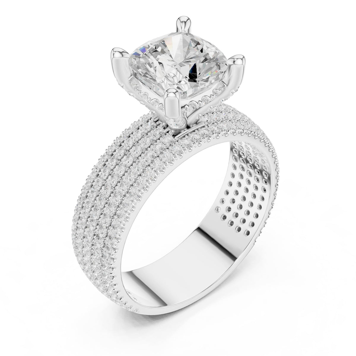 Cushion Pave Lab Grown Diamond Engagement Ring