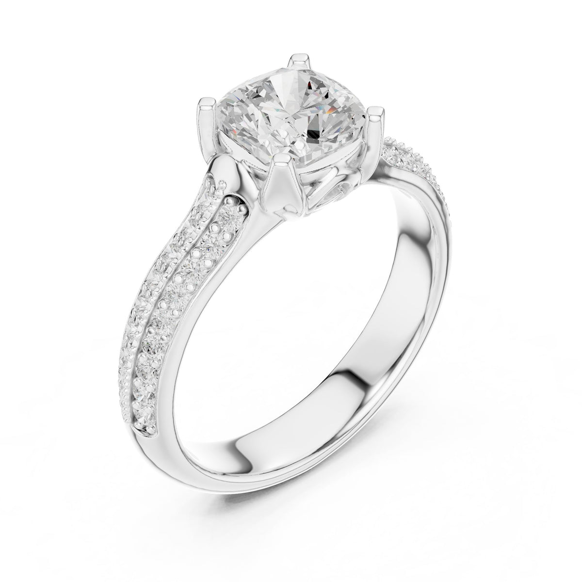 Cushion Pave Lab Grown Diamond Engagement Ring
