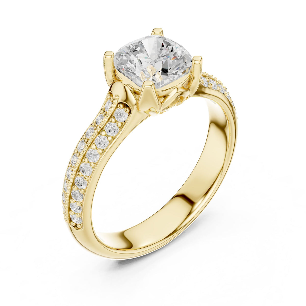 Cushion Pave Lab Grown Diamond Engagement Ring