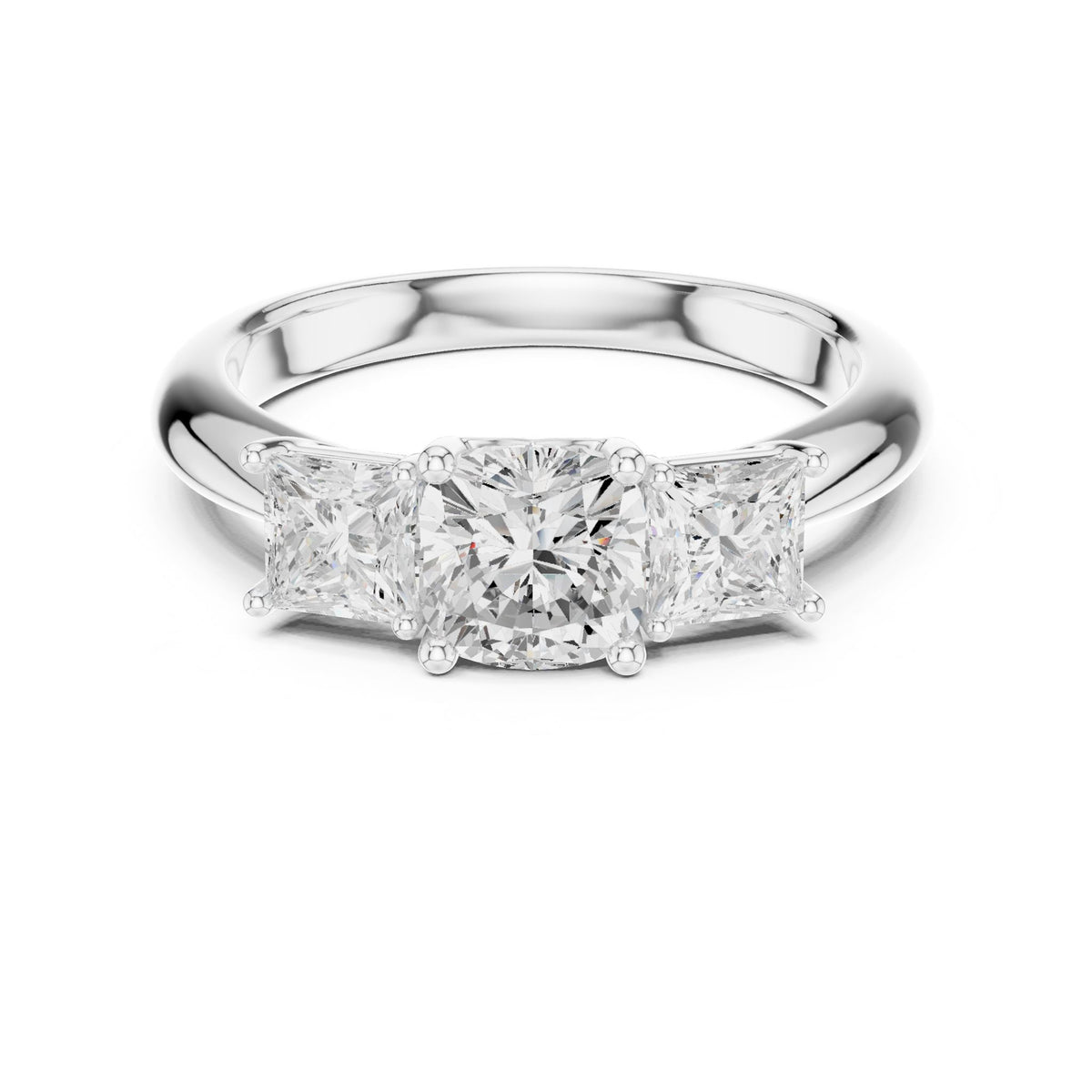 Cushion Three Stone Lab Grown Diamond Engagement Ring