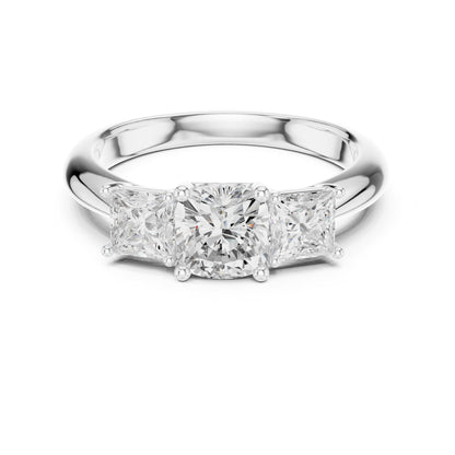Cushion Three Stone Lab Grown Diamond Engagement Ring
