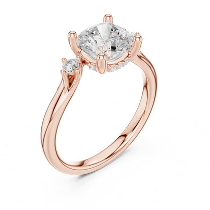 Cushion Three Stone Lab Grown Diamond Engagement Ring
