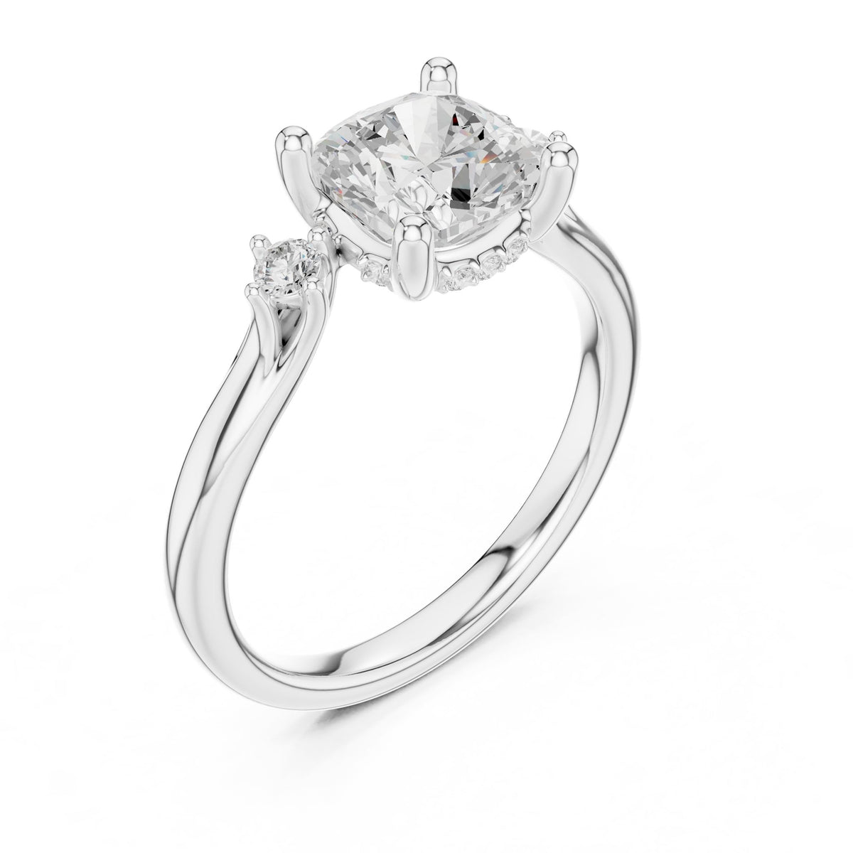 Cushion Three Stone Lab Grown Diamond Engagement Ring