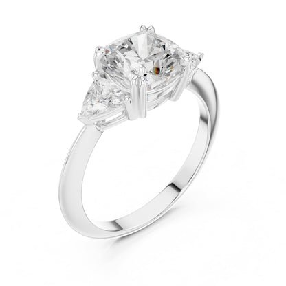 Cushion Three Stone Lab Grown Diamond Engagement Ring