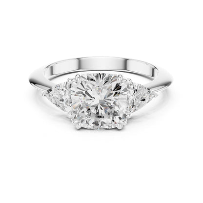 Cushion Three Stone Lab Grown Diamond Engagement Ring