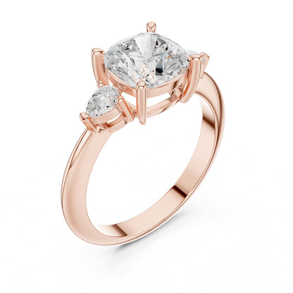 Cushion Three Stone Lab Grown Diamond Engagement Ring