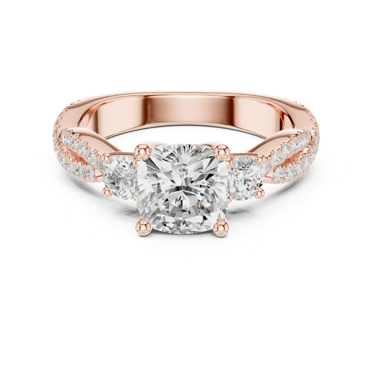 Cushion Three Stone Lab Grown Diamond Engagement Ring