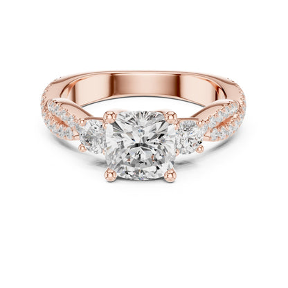 Cushion Three Stone Lab Grown Diamond Engagement Ring