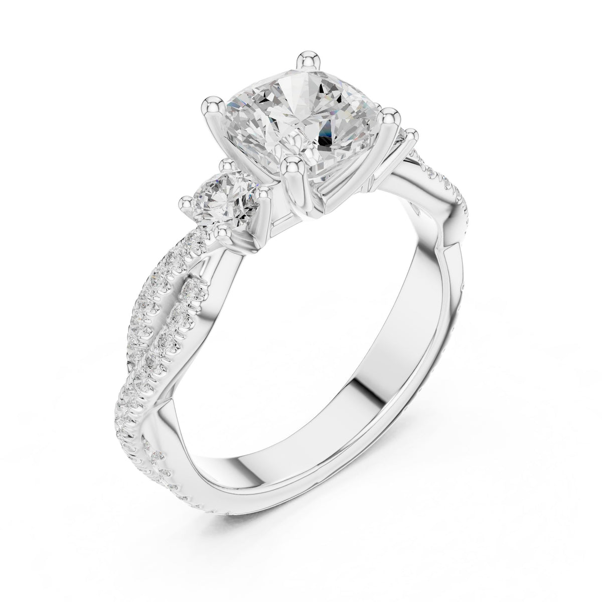 Cushion Three Stone Lab Grown Diamond Engagement Ring