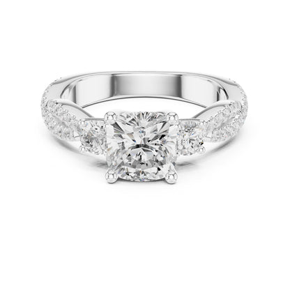 Cushion Three Stone Lab Grown Diamond Engagement Ring
