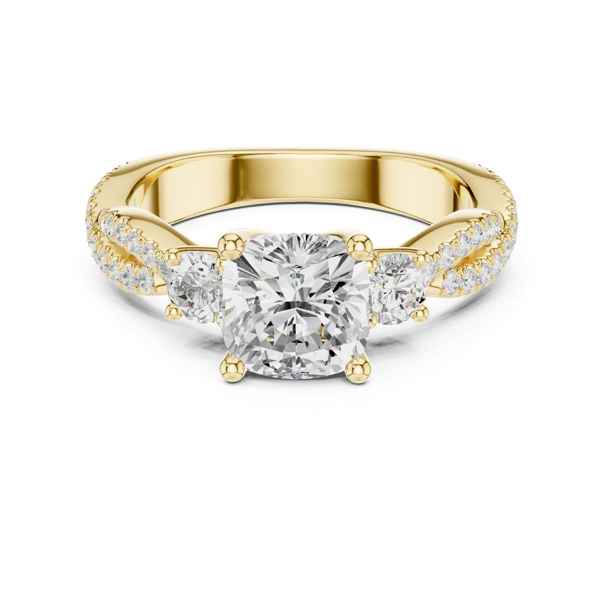Cushion Three Stone Lab Grown Diamond Engagement Ring