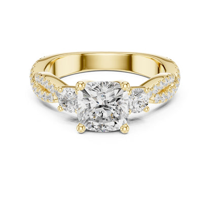Cushion Three Stone Lab Grown Diamond Engagement Ring