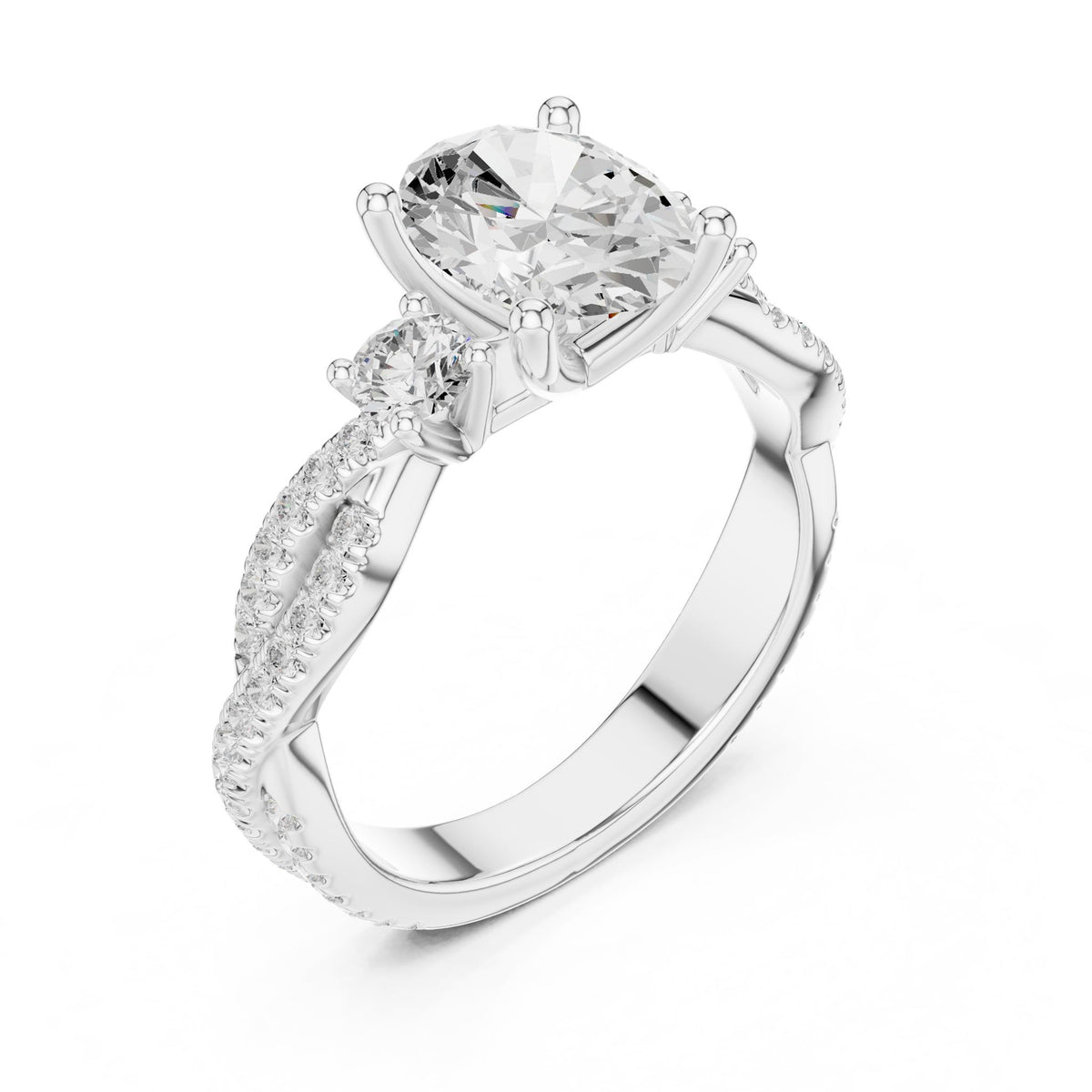 Cushion Three Stone Lab Grown Diamond Engagement Ring