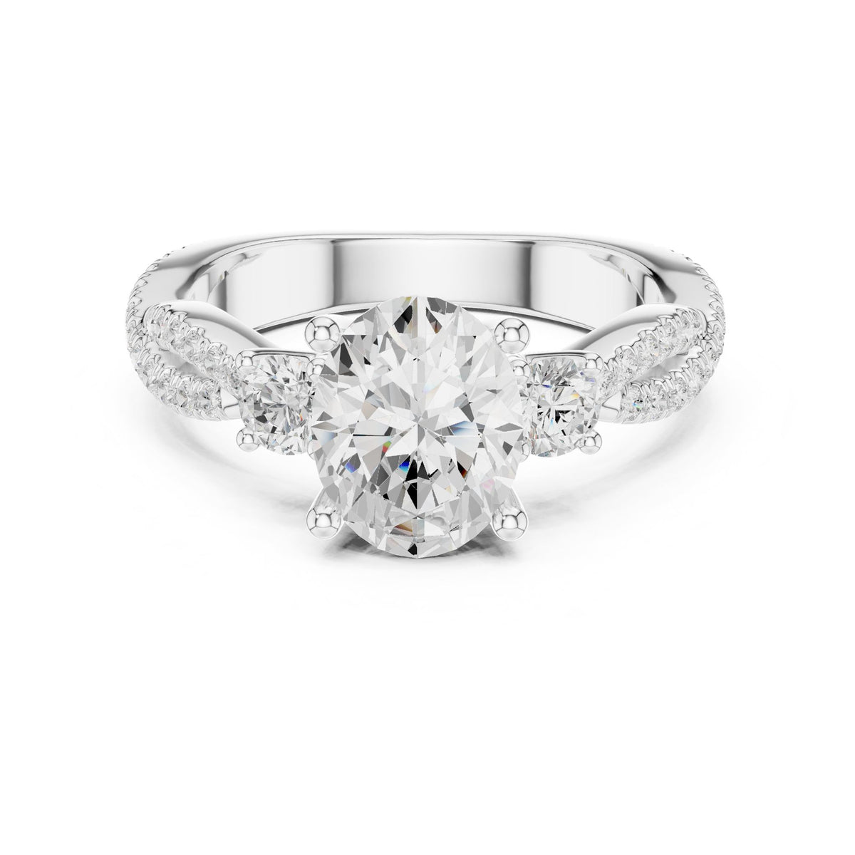 Cushion Three Stone Lab Grown Diamond Engagement Ring