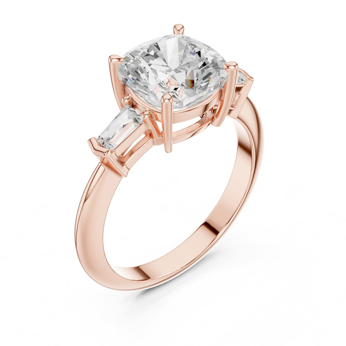 Cushion Three Stone Lab Grown Diamond Engagement Ring
