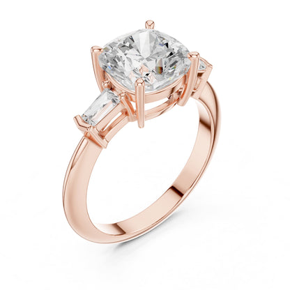Cushion Three Stone Lab Grown Diamond Engagement Ring