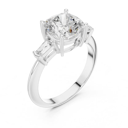 Cushion Three Stone Lab Grown Diamond Engagement Ring