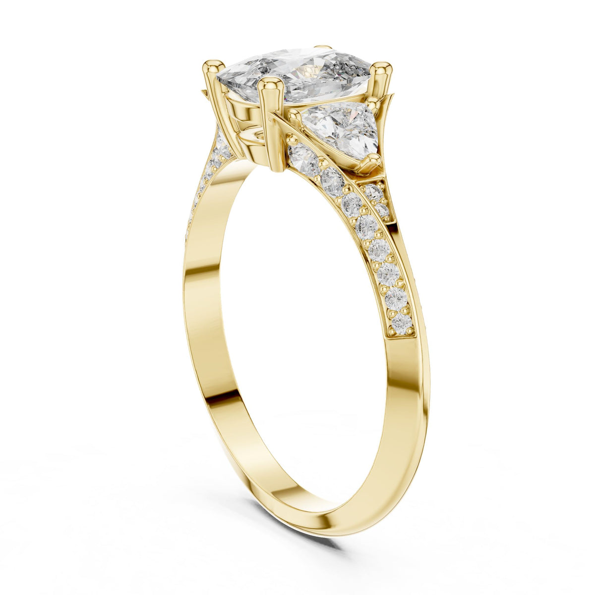 Cushion Three Stone Lab Grown Diamond Engagement Ring