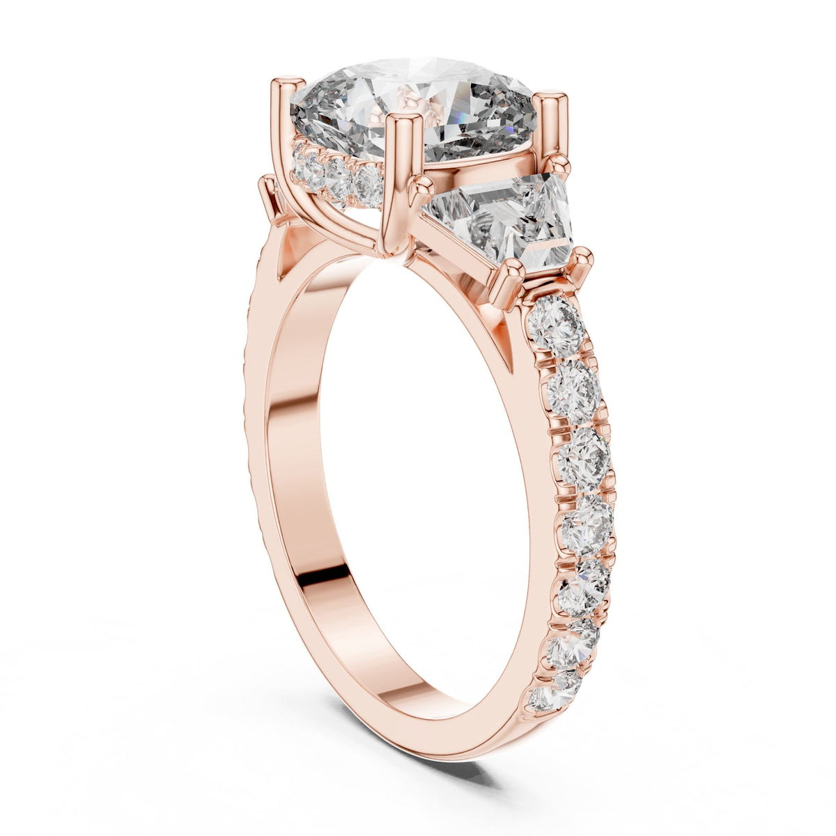 Cushion Three Stone Lab Grown Diamond Engagement Ring