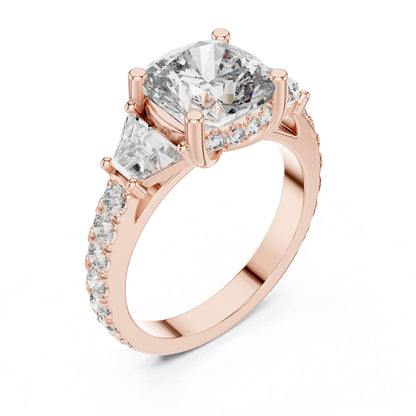 Cushion Three Stone Lab Grown Diamond Engagement Ring