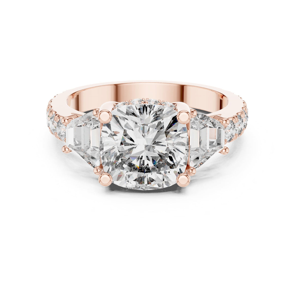 Cushion Three Stone Lab Grown Diamond Engagement Ring