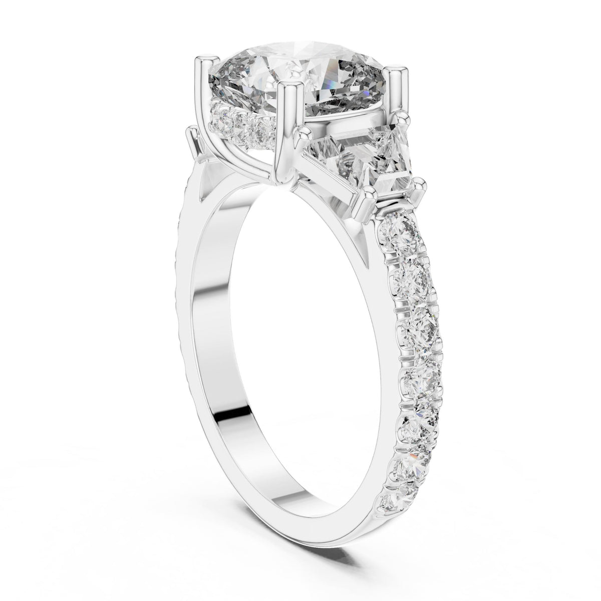 Cushion Three Stone Lab Grown Diamond Engagement Ring