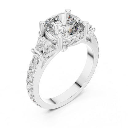 Cushion Three Stone Lab Grown Diamond Engagement Ring